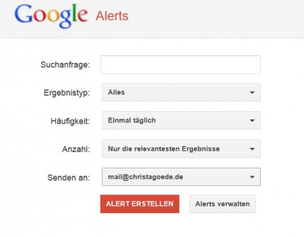 Eingabemaske Google Alerts