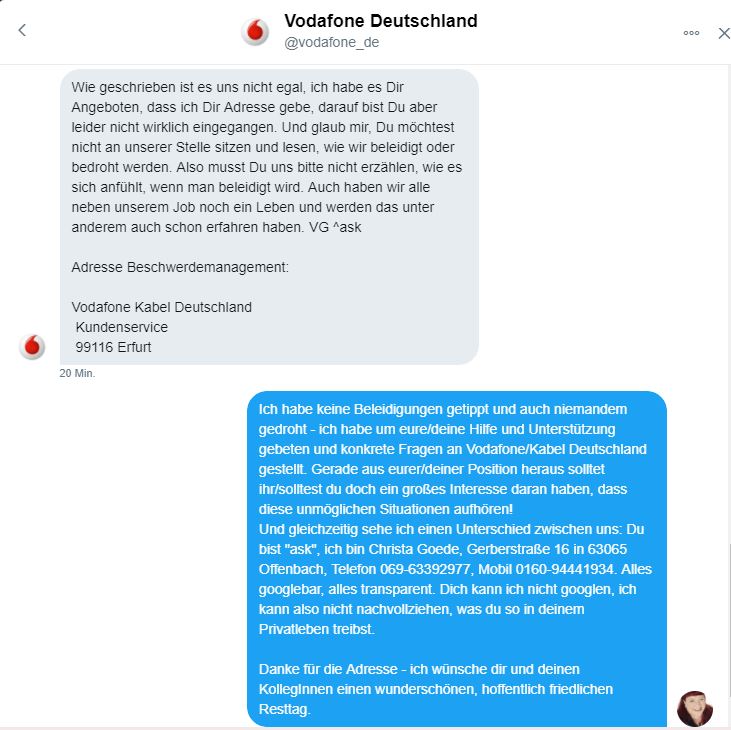 Gespräch mit Vodafone auf Twitter