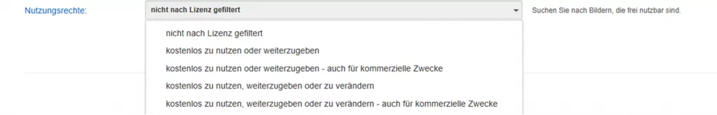 Einstellungsmöglichkeiten Nutzungsrechte