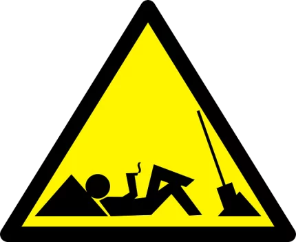 Schild, auf dem sich ein Arbeiter ausruht