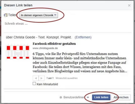 Bild teilen über die Fanpage in der eigenen Chronik