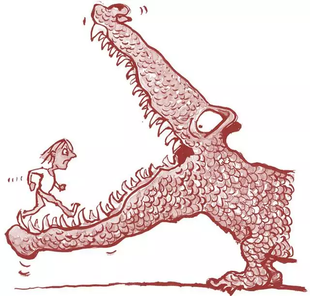 Mensch läuft Krokodil ins Maul