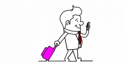 Mann mit pinkfarbenem Koffer