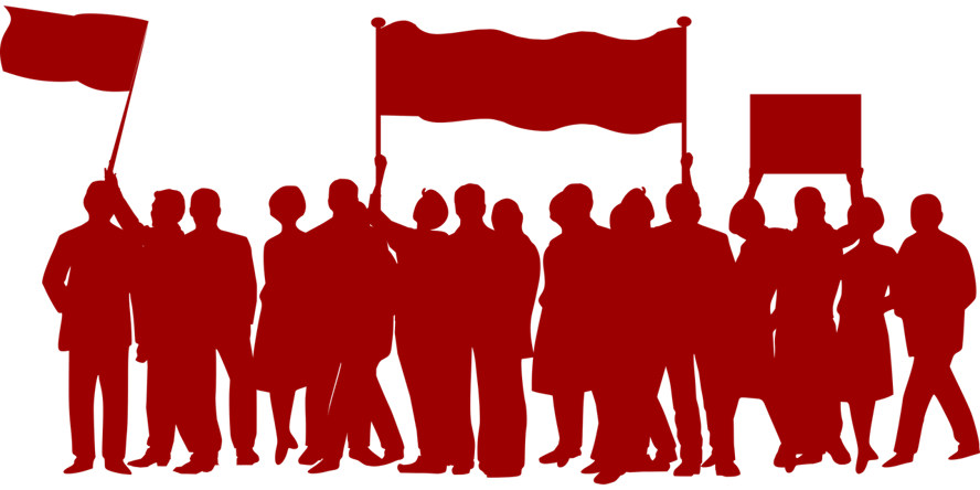 Auf einer Demonstration zeigen Menschen eine Haltung.